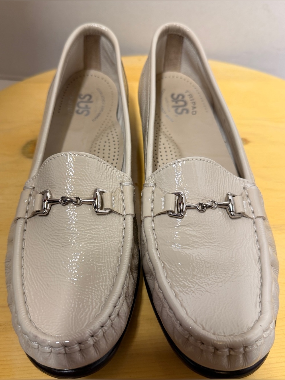 SAS Metro Patent Leather Horsebit Loafers Bone Cream Slip On Dress Shoes SLIM